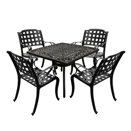 Outdoor Aluminum 5pc Square Black Patio Dining Set with Four Chairs - Sharicks